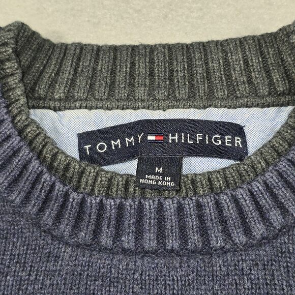 Tommy Hilfiger Men's Medium Blue Crewneck Pullover Knit Sweater Embroidered Logo - Picture 2 of 6